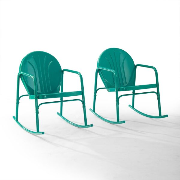 Crosley Furniture Griffith 2Pc Outdoor Powder Coated Rocking Chair Set, 2 Chairs, Green