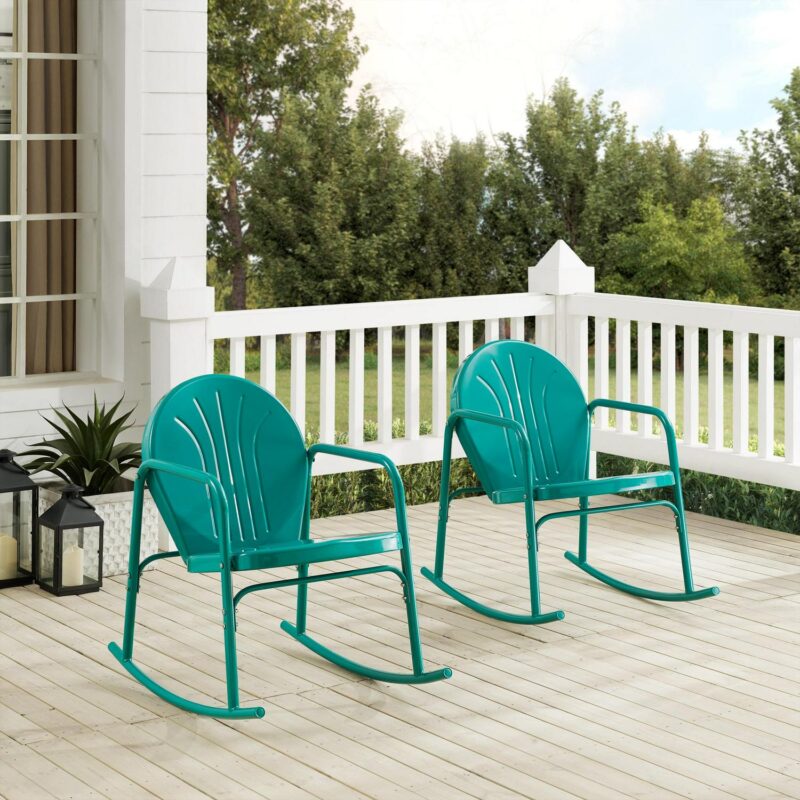 Crosley Furniture Griffith 2Pc Outdoor Powder Coated Rocking Chair Set, 2 Chairs, Green - Image 3