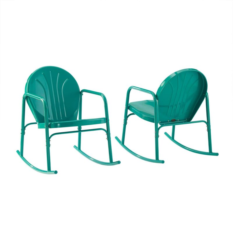 Crosley Furniture Griffith 2Pc Outdoor Powder Coated Rocking Chair Set, 2 Chairs, Green - Image 5