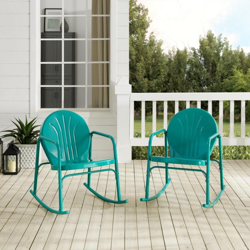 Crosley Furniture Griffith 2Pc Outdoor Powder Coated Rocking Chair Set, 2 Chairs, Green - Image 4
