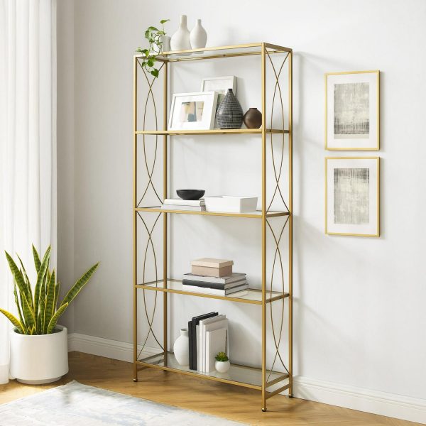 Crosley Furniture Helena Bookshelf with Glass Shelves, Bookcase Storage