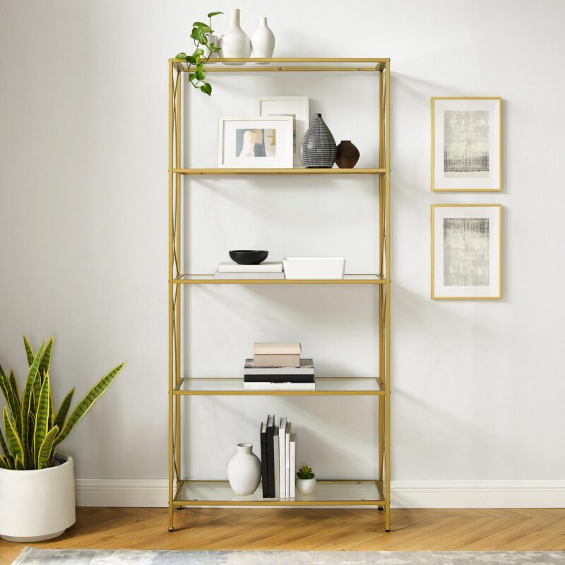 Crosley Furniture Helena Bookshelf with Glass Shelves, Bookcase Storage - Image 2