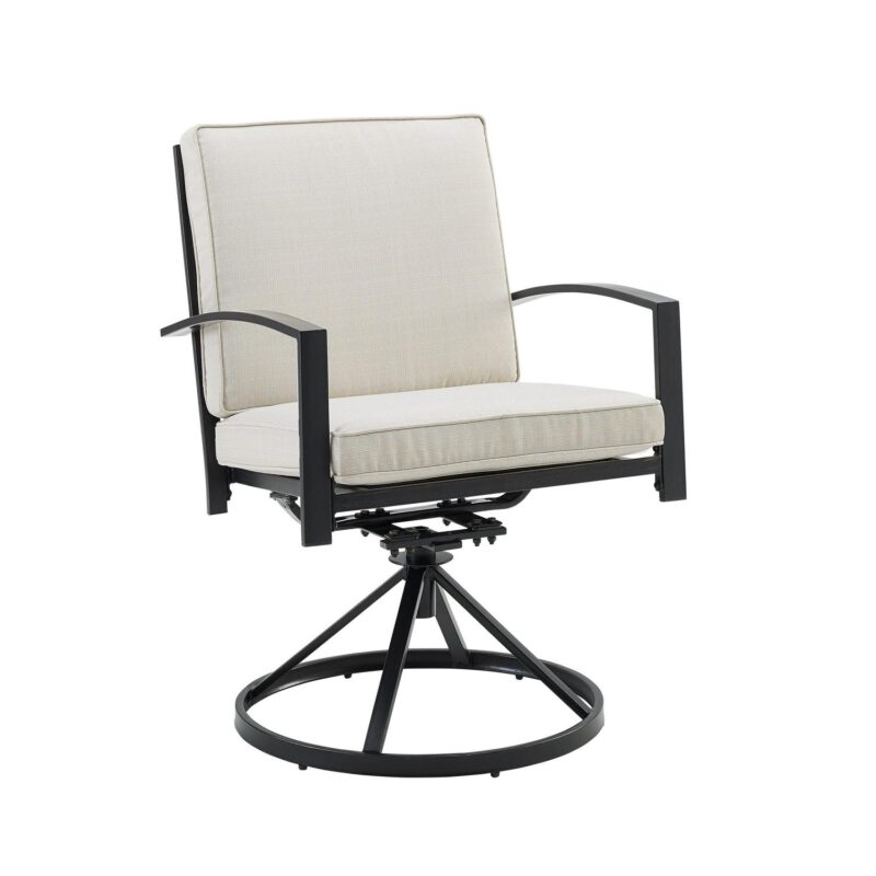 Crosley Furniture Kaplan Fabric Outdoor Swivel Chair Set in Oatmeal (Set of 2) - Image 4