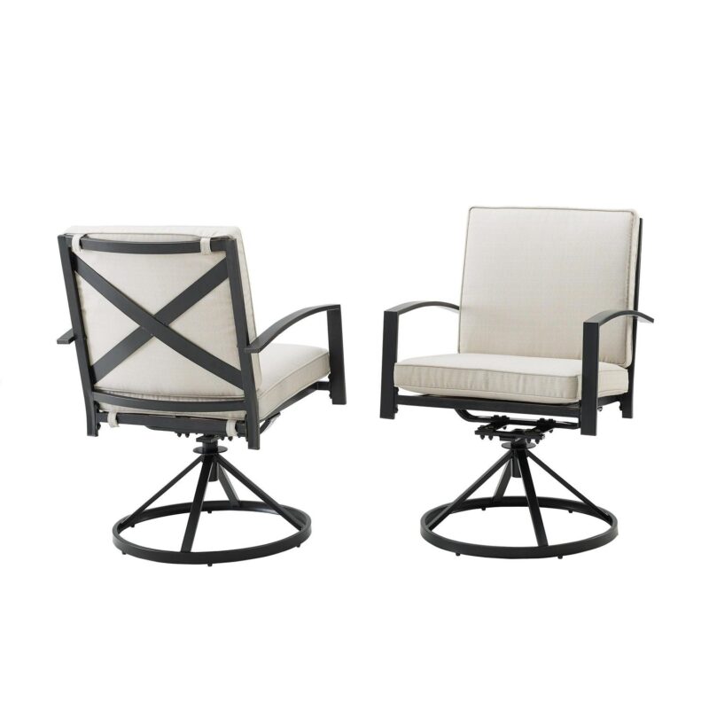 Crosley Furniture Kaplan Fabric Outdoor Swivel Chair Set in Oatmeal (Set of 2) - Image 3