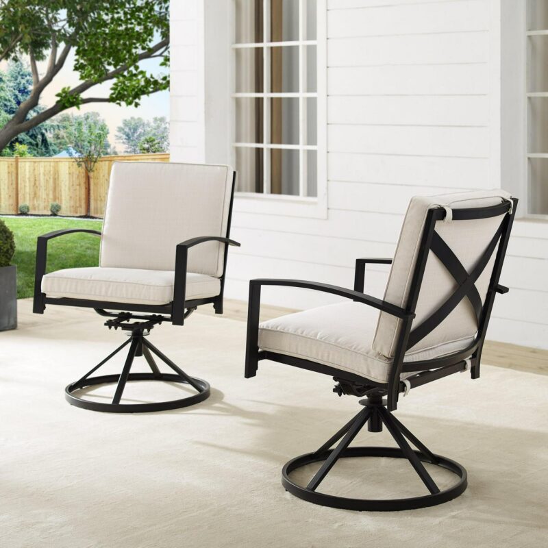 Crosley Furniture Kaplan Fabric Outdoor Swivel Chair Set in Oatmeal (Set of 2) - Image 2