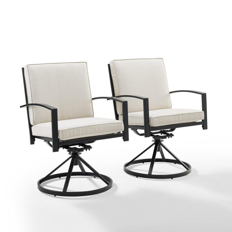 Crosley Furniture Kaplan Fabric Outdoor Swivel Chair Set in Oatmeal (Set of 2) - Image 7