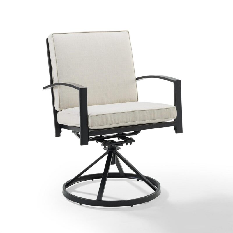 Crosley Furniture Kaplan Fabric Outdoor Swivel Chair Set in Oatmeal (Set of 2) - Image 9