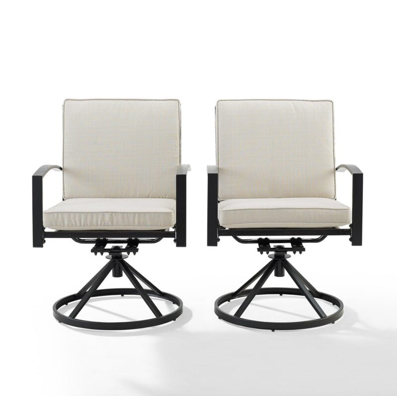 Crosley Furniture Kaplan Fabric Outdoor Swivel Chair Set in Oatmeal (Set of 2) - Image 8