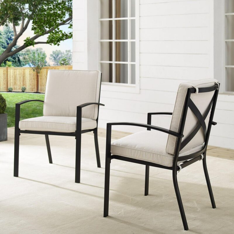 Crosley Furniture Kaplan 2Pc Outdoor Metal Dining Chair Set Oatmeal/Oil Rubbed Bronze - 2 Chairs - Image 2