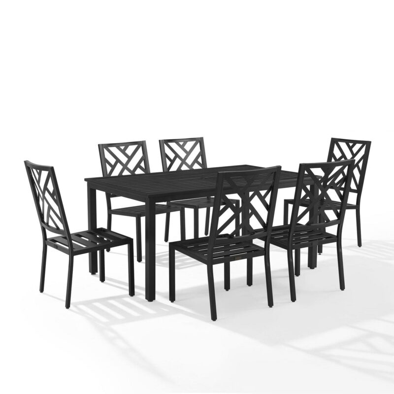 Crosley Furniture Locke 7-Piece Steel Metal Outdoor Dining Set in Cream/Black - Image 9
