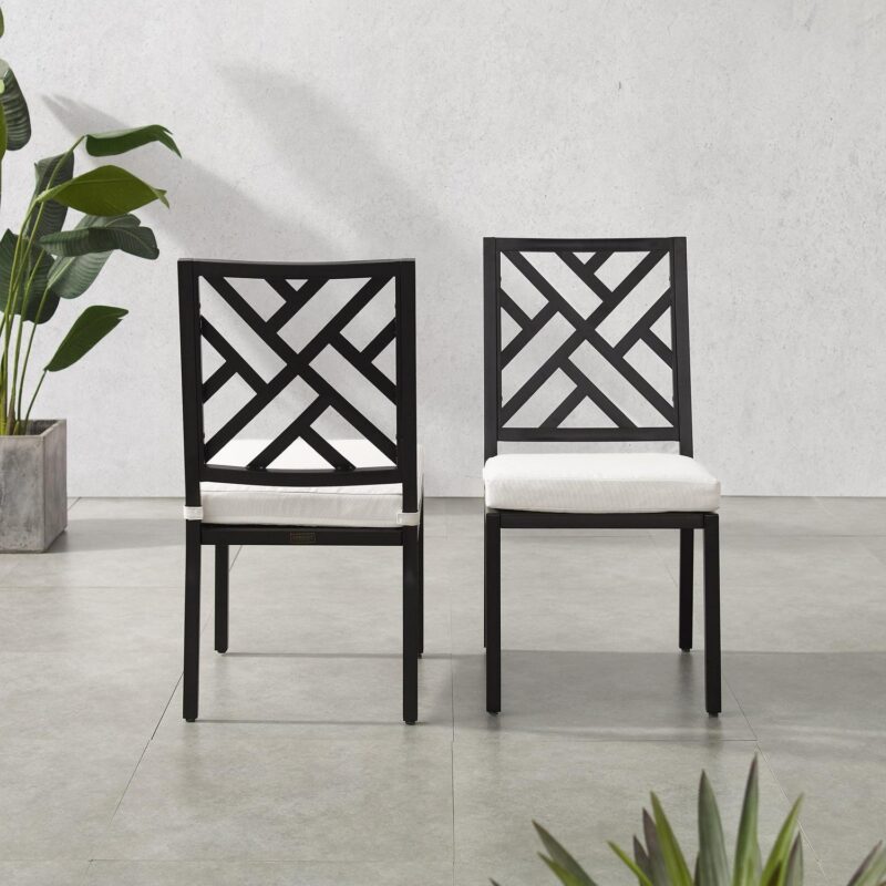 Crosley Furniture Locke 18.5  Metal Outdoor Dining Chair in Black (Set of 2) - Image 2