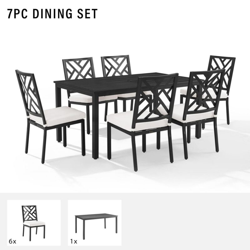 Crosley Furniture Locke 7-Piece Steel Metal Outdoor Dining Set in Cream/Black - Image 5