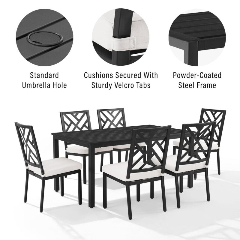 Crosley Furniture Locke 7-Piece Steel Metal Outdoor Dining Set in Cream/Black - Image 4