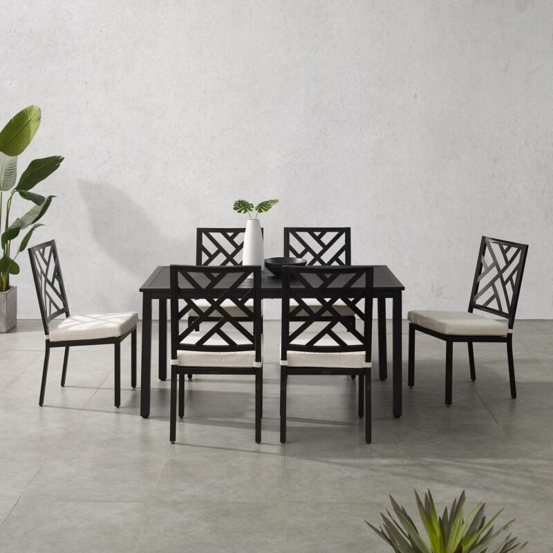 Crosley Furniture Locke 7-Piece Steel Metal Outdoor Dining Set in Cream/Black - Image 2