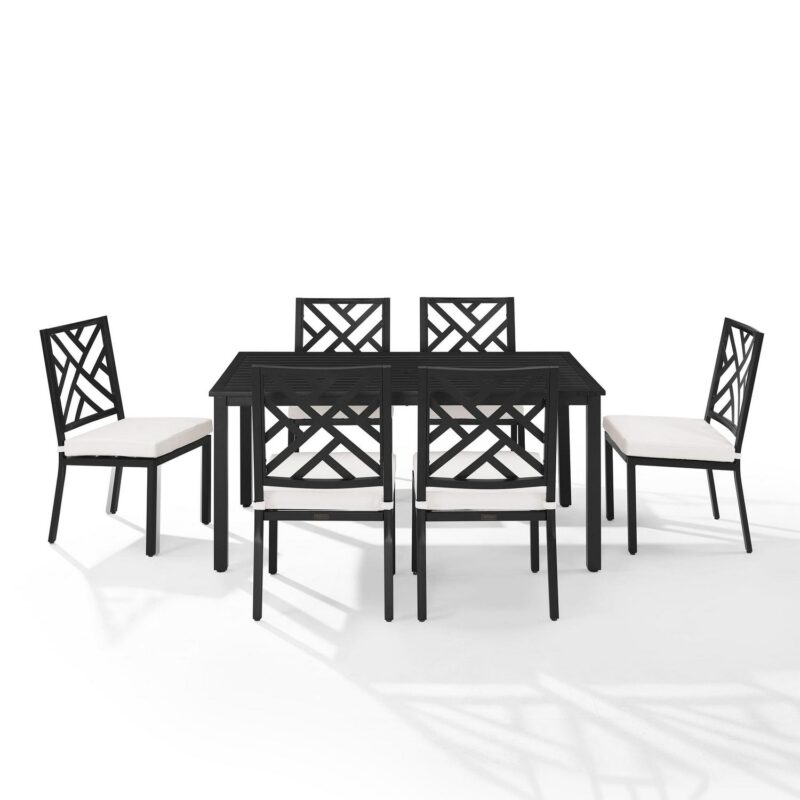 Crosley Furniture Locke 7-Piece Steel Metal Outdoor Dining Set in Cream/Black - Image 7