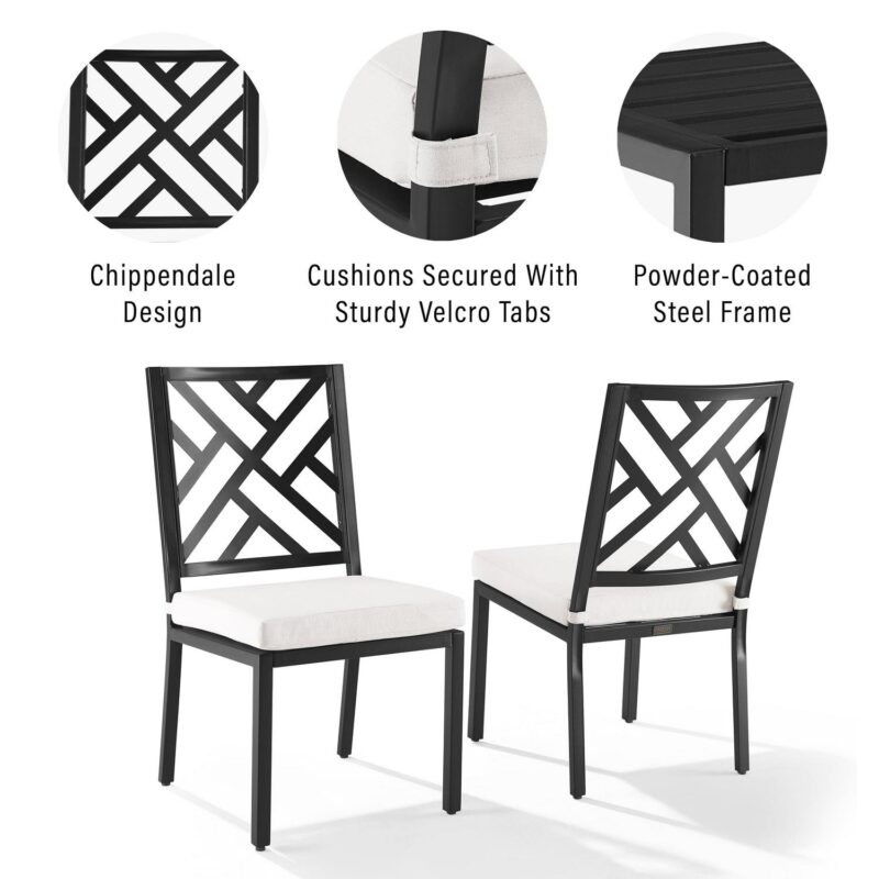 Crosley Furniture Locke 18.5  Metal Outdoor Dining Chair in Black (Set of 2) - Image 4