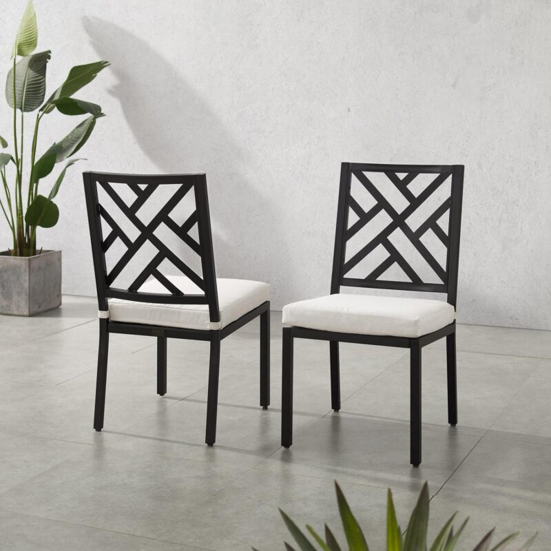 Crosley Furniture Locke 18.5  Metal Outdoor Dining Chair in Black (Set of 2)