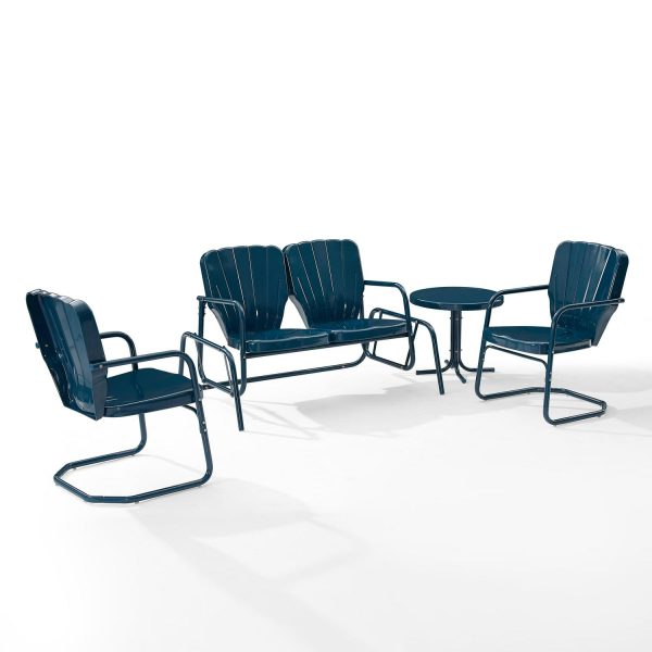 Crosley Furniture Ridgeland 4-piece Metal Outdoor Conversation Set in Navy