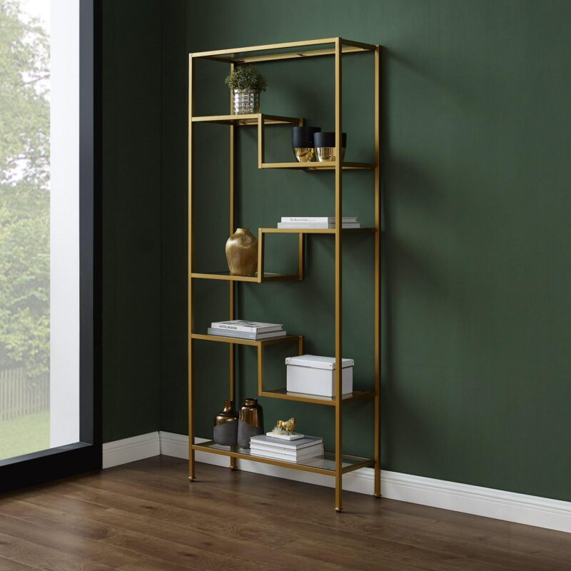 Crosley Furniture Sloane Art Deco Glass Metal Etagere in Gold - Image 2