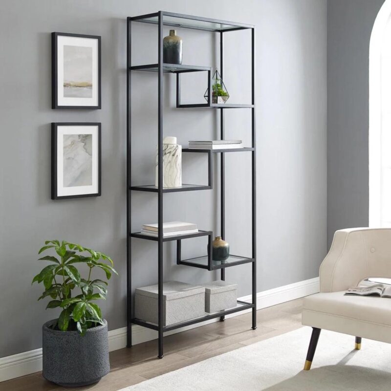 Crosley Furniture Sloane Metal and Glass Etagere in Matte Black - Image 5