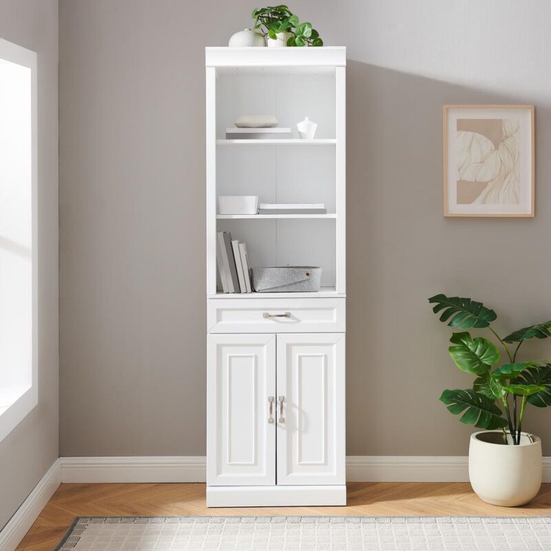 Crosley Furniture Stanton Traditional Wood/Metal Storage Bookcase in White - Image 3