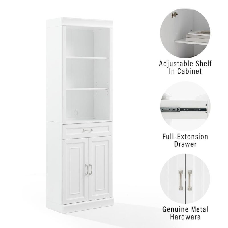 Crosley Furniture Stanton Traditional Wood/Metal Storage Bookcase in White - Image 10