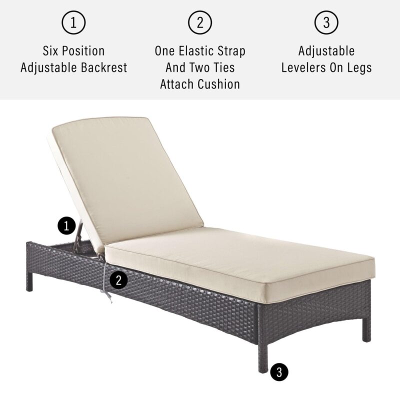 Crosley Palm Harbor Wicker Patio Chaise Lounge in Brown and Sand - Image 2