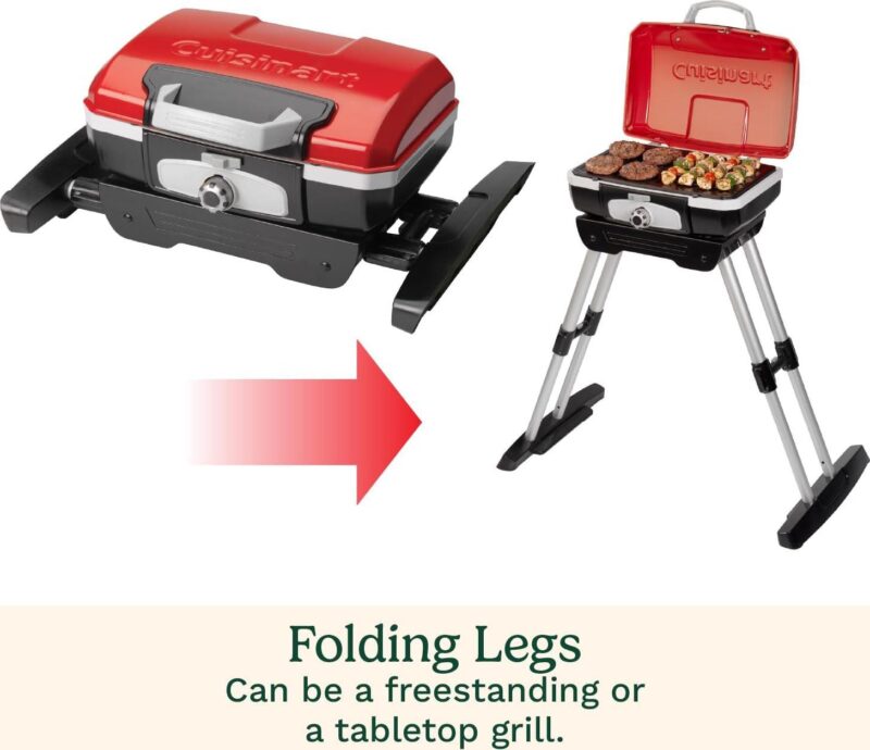 Cuisinart CGG-180 Petite Gourmet Portable 5,500 BTU Versastand Gas Grill, Red - Image 4