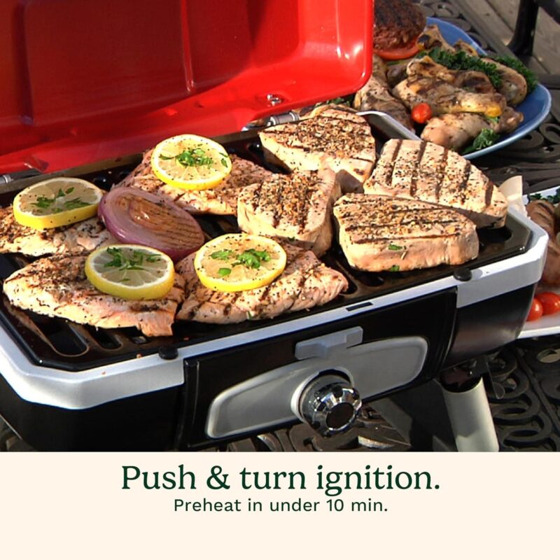 Cuisinart Petite Gourmet Portable Gas Grill, Compact and Lightweight Tabletop Small Grill for BBQs, Camping, Tailgates and Small Spaces, 5,500 BTU Burner Folding with Carry Handles, Red - Image 4