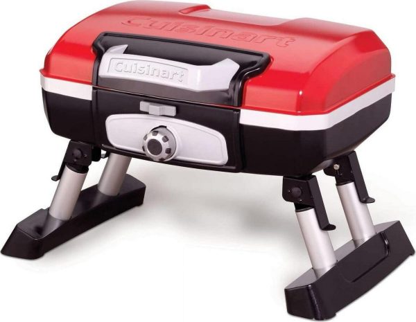 Cuisinart Petite Gourmet Portable Gas Grill, Compact and Lightweight Tabletop Small Grill for BBQs, Camping, Tailgates and Small Spaces, 5,500 BTU Burner Folding with Carry Handles, Red