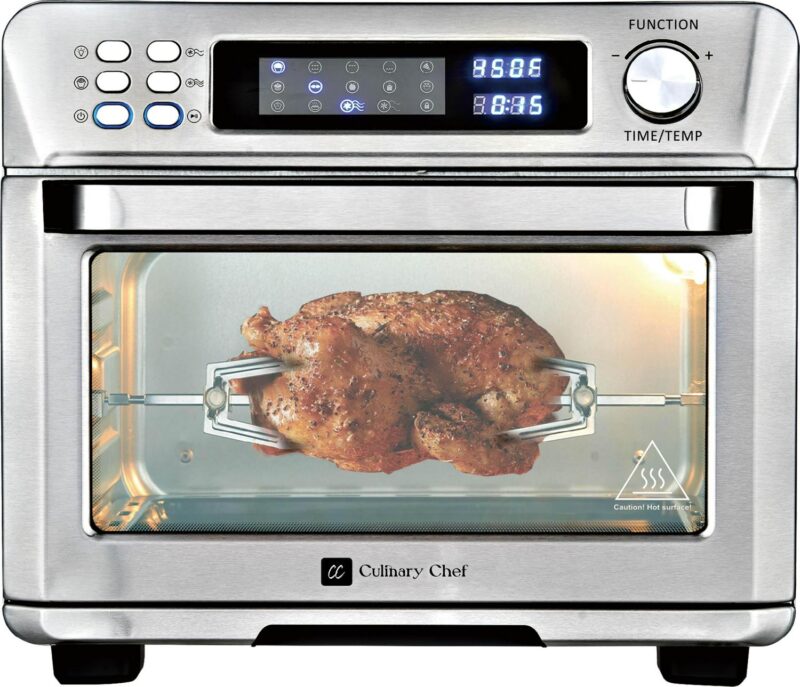Culinary Chef Air Fryer Oven, Digital, 26 Quart 10-in-1 Countertop Toaster Oven and Air Fryer Combo in Stainless Steel