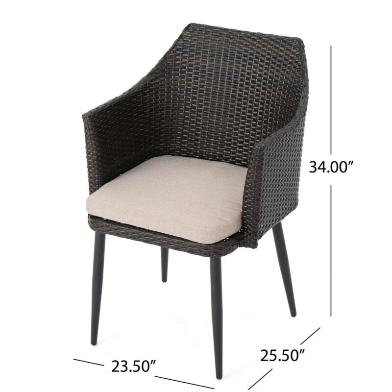 Cyrus Outdoor Wicker Dining Chairs with Cushions, Set of 4, Multibrown, Textured Beige - Image 3