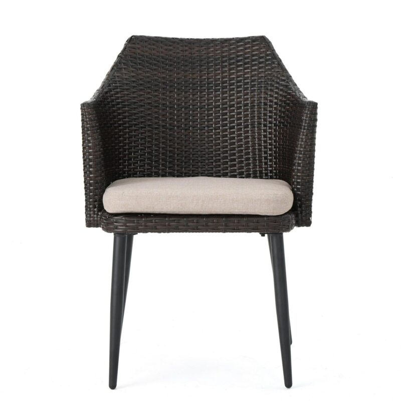 Cyrus Outdoor Wicker Dining Chairs with Cushions, Set of 4, Multibrown, Textured Beige - Image 4