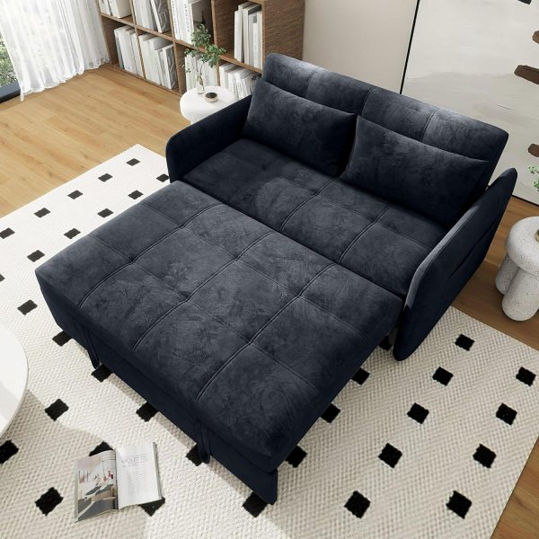 DEALTOPS Convertible Sofa Bed with USB, 55'' Loveseat Sleeper for Living Room, Apartment, Bedroom, Black Velvet
