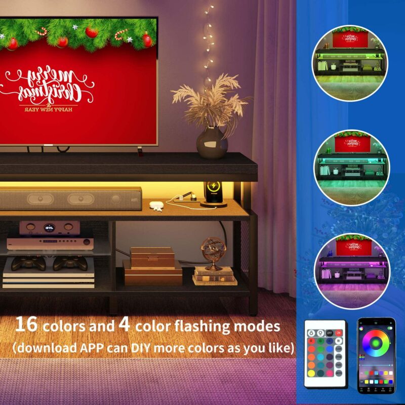 DEXTRUS LED TV Stands w/Power Outlets, Industrial TV Stand for 55/60/65/70 inch, Entertainment Center TV Cabinet for Living Room, Black - Image 3