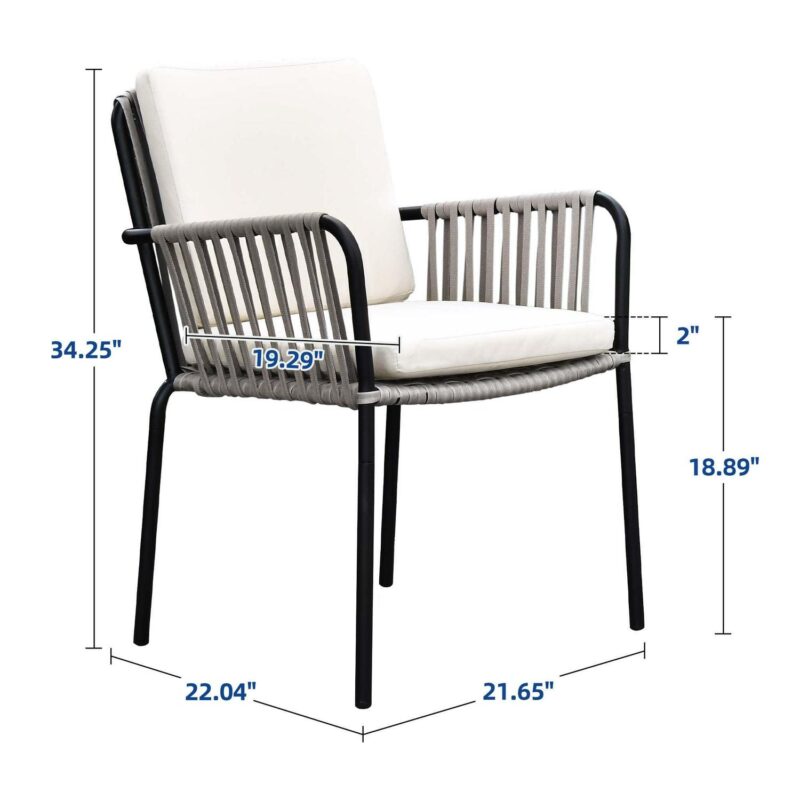 DEXTRUS Outdoor Dining Chair Set of 2, Rope Woven Design Bistro Chairs, Indoor-Outdoor Armchair Seating - Green and Grey - Image 3