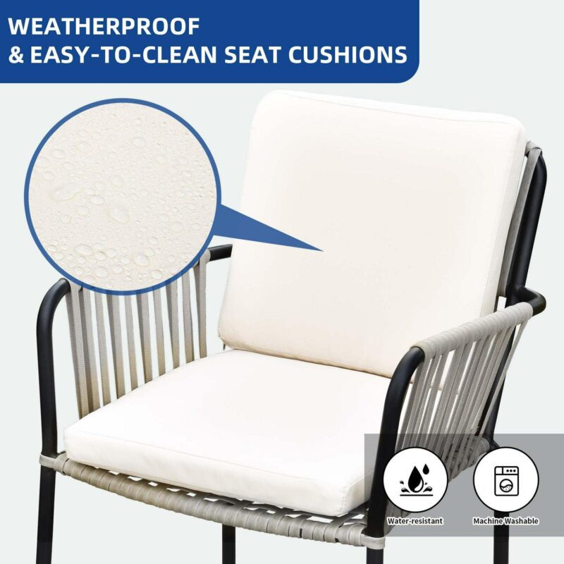 DEXTRUS Outdoor Dining Chair Set of 2, Rope Woven Design Bistro Chairs, Indoor-Outdoor Armchair Seating - Green and Grey - Image 5