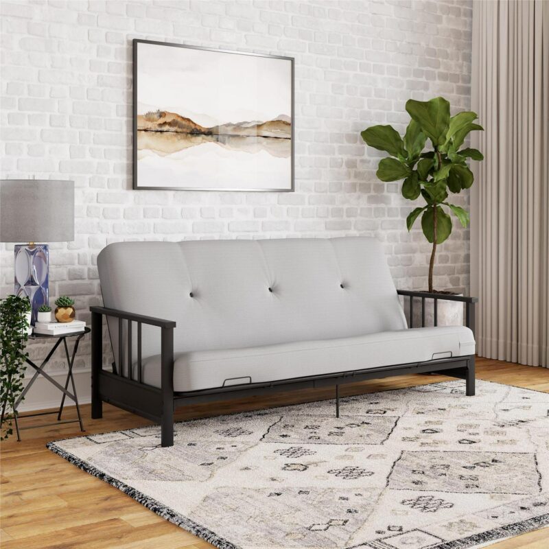 DHP Harlow Full Metal Arm Futon with 6-Inch Thermobonded High Density Polyester Fill Herringbone Mattress