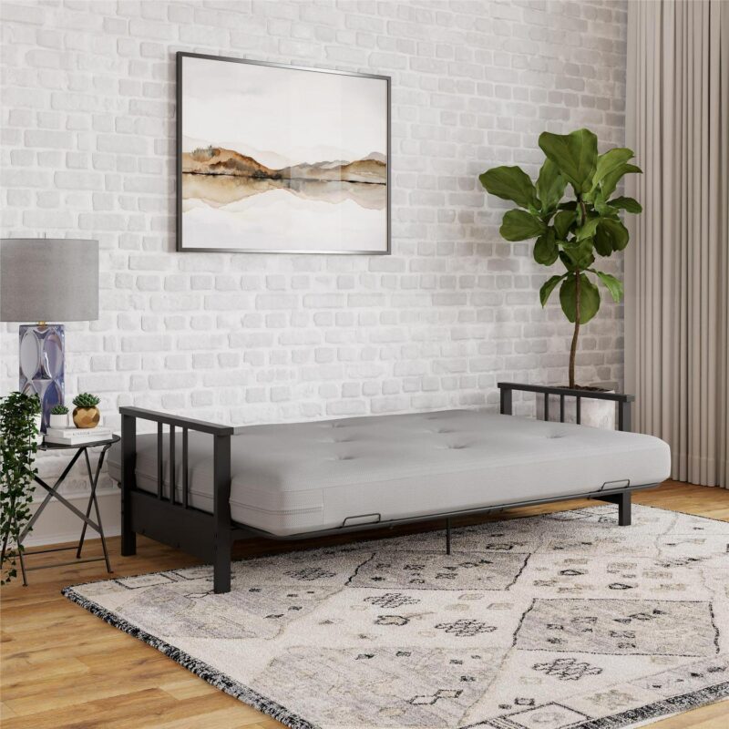 DHP Harlow Full Metal Arm Futon with 6-Inch Thermobonded High Density Polyester Fill Herringbone Mattress - Image 3