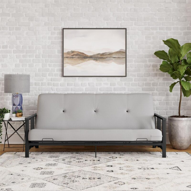 DHP Harlow Full Metal Arm Futon with 6-Inch Thermobonded High Density Polyester Fill Herringbone Mattress - Image 2