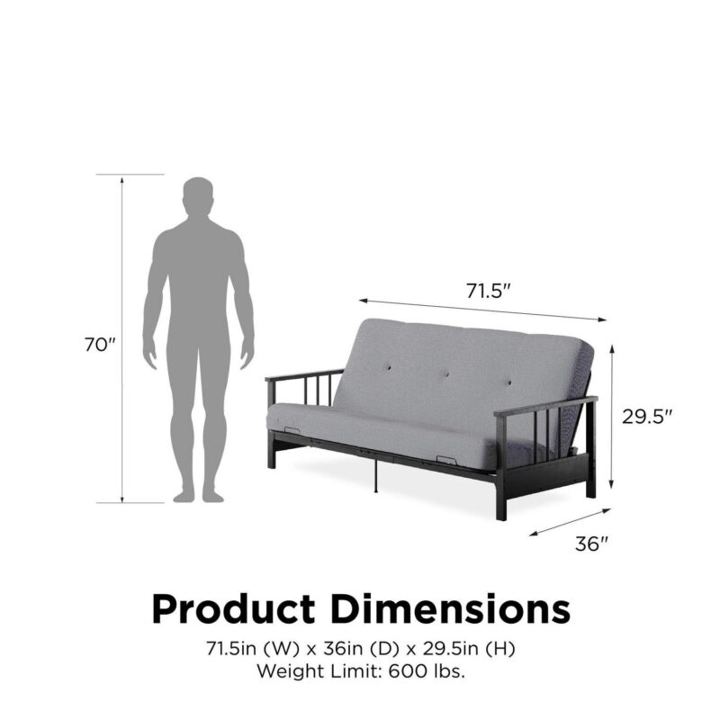 DHP Harlow Full Metal Arm Futon with 6-Inch Thermobonded High Density Polyester Fill Herringbone Mattress - Image 11
