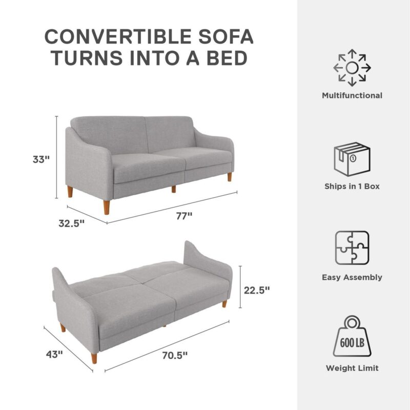 DHP Jasper Coil Futon, Light Gray Linen - Image 9