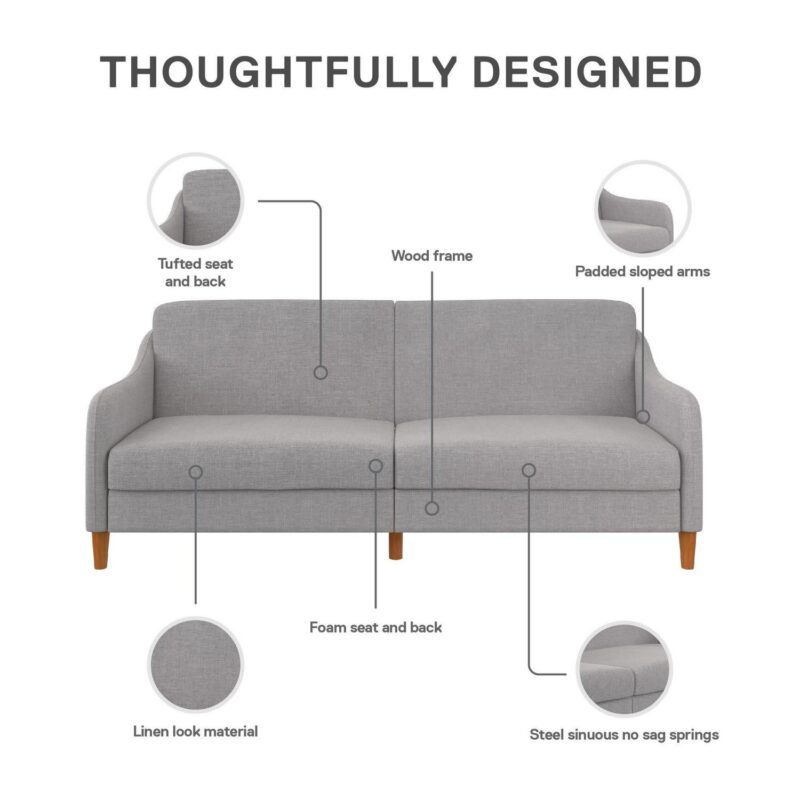 DHP Jasper Coil Futon, Light Gray Linen - Image 8