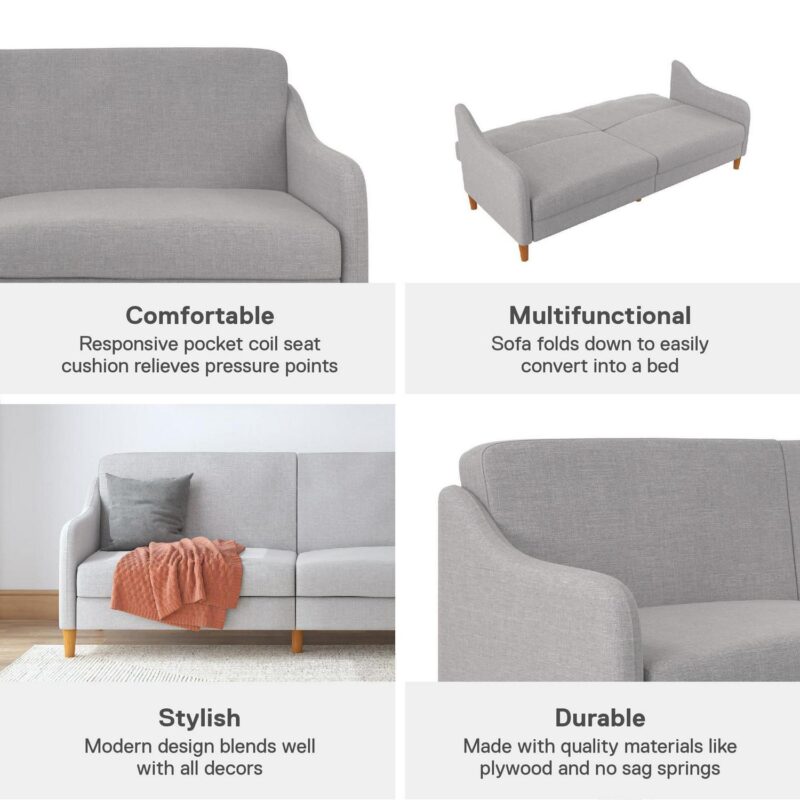 DHP Jasper Coil Futon, Light Gray Linen - Image 7