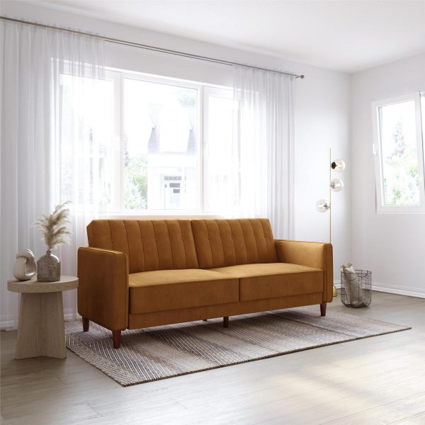 DHP Pin Tufted Transitional Futon, Rust Velvet