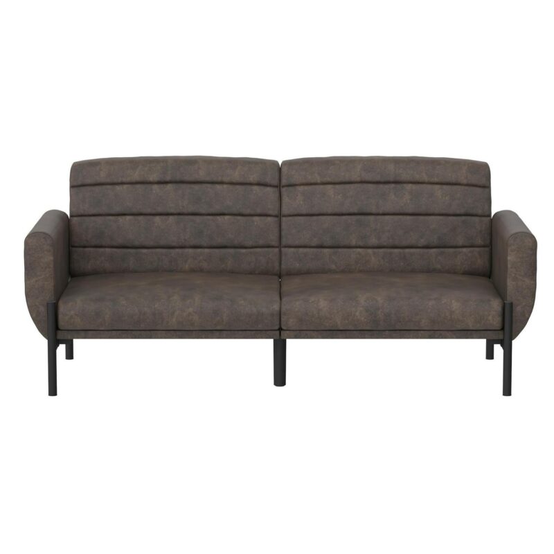 DHP Sadie Futon Sofa Bed and Couch Sleeper, Distressed Medium Brown Faux Leather - Image 4