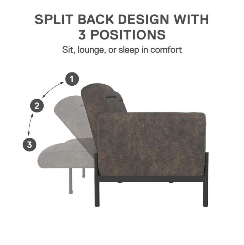 DHP Sadie Futon Sofa Bed and Couch Sleeper, Distressed Medium Brown Faux Leather - Image 10