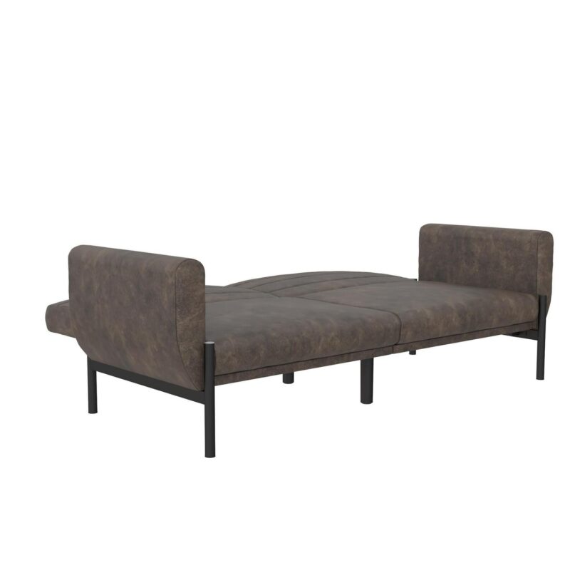 DHP Sadie Futon Sofa Bed and Couch Sleeper, Distressed Medium Brown Faux Leather - Image 13