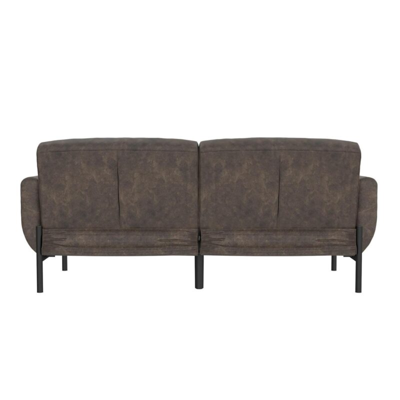 DHP Sadie Futon Sofa Bed and Couch Sleeper, Distressed Medium Brown Faux Leather - Image 19