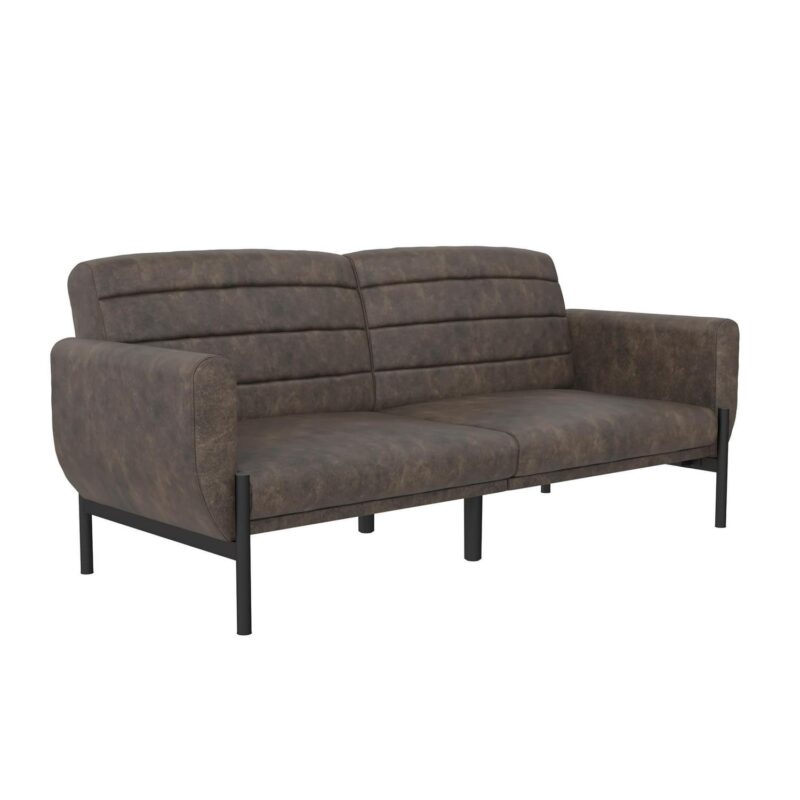 DHP Sadie Futon Sofa Bed and Couch Sleeper, Distressed Medium Brown Faux Leather - Image 5
